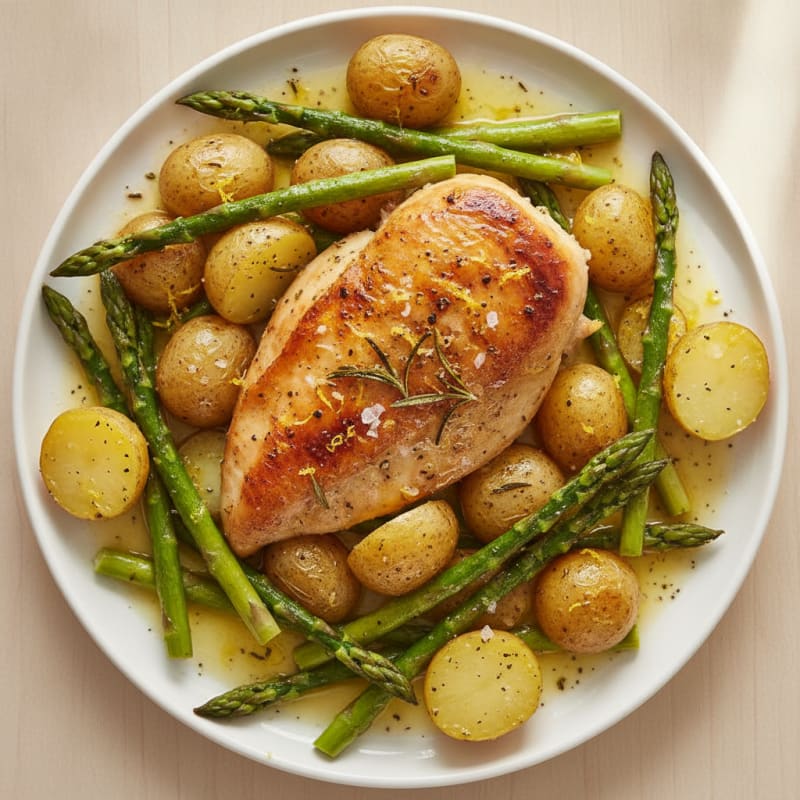 Lemon Herb Roasted Chicken with Asparagus