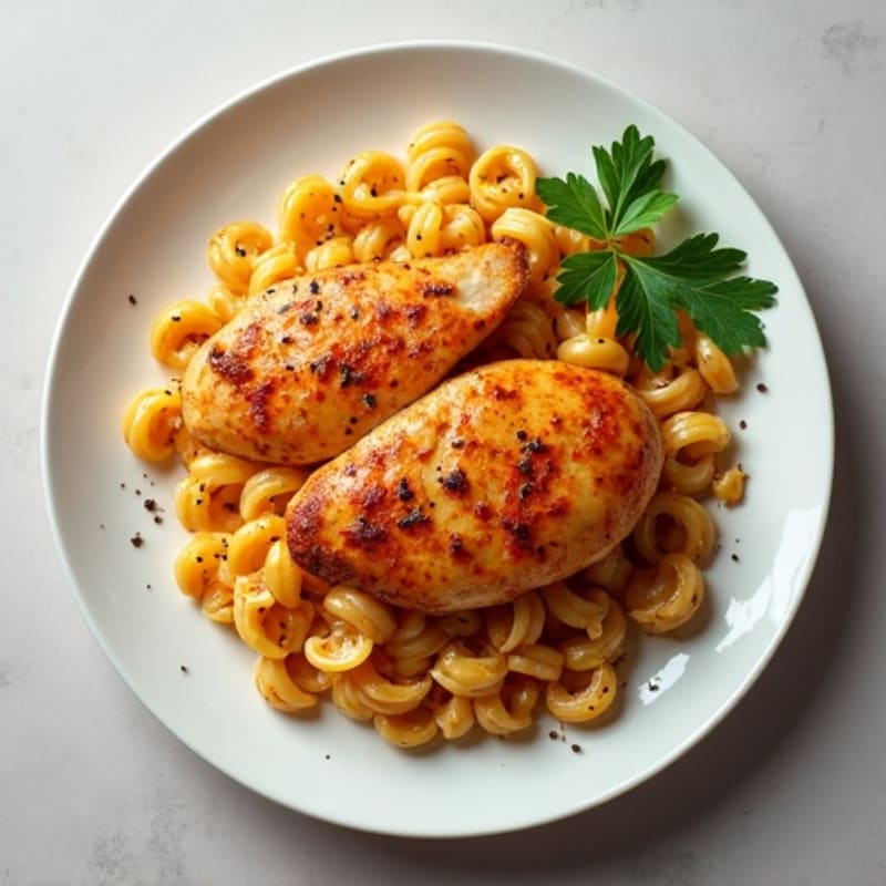 Spicy Paprika Garlic Chicken with Creamy Whole Wheat Pasta