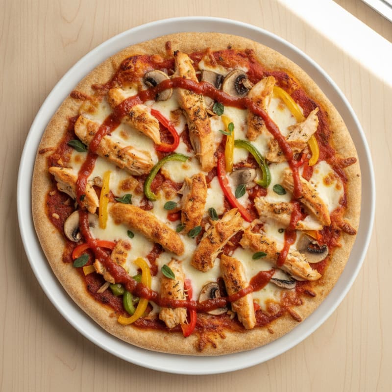 Crispy Chicken Pizza with Bell Peppers and Mushrooms