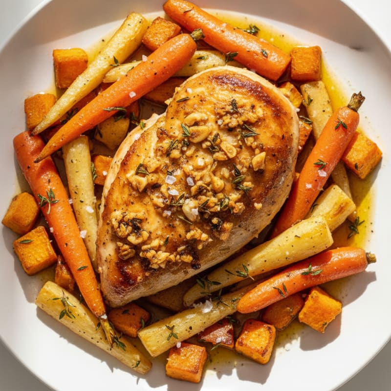 Garlic Herb Roasted Chicken with Root Vegetables