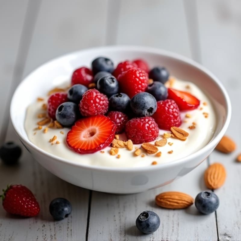Greek Yogurt Protein Bowl with Mixed Berries and Almonds