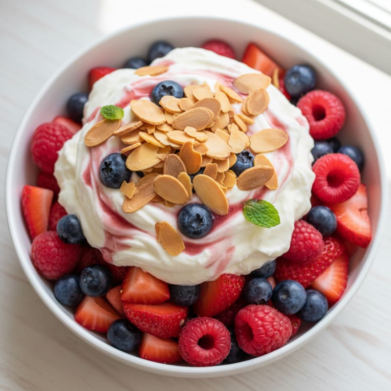 Greek Yogurt Protein Parfait with Mixed Berries and Almonds