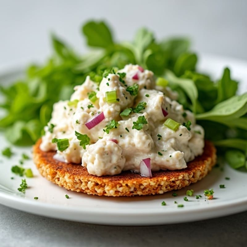 Creamy Herb Tuna Salad with Crispy Brown Rice Cakes