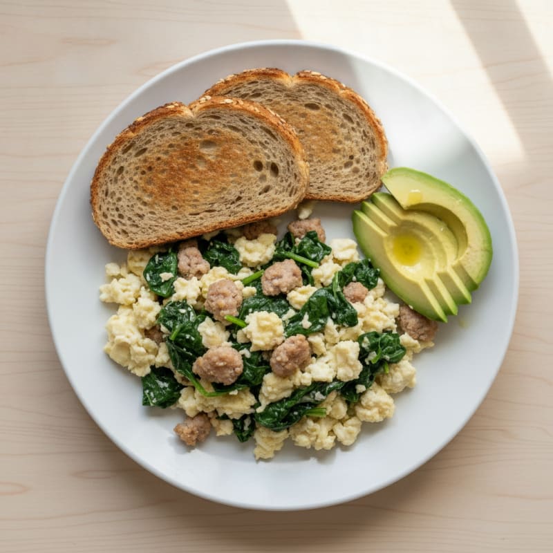 Egg White Scramble with Turkey Sausage and Spinach
