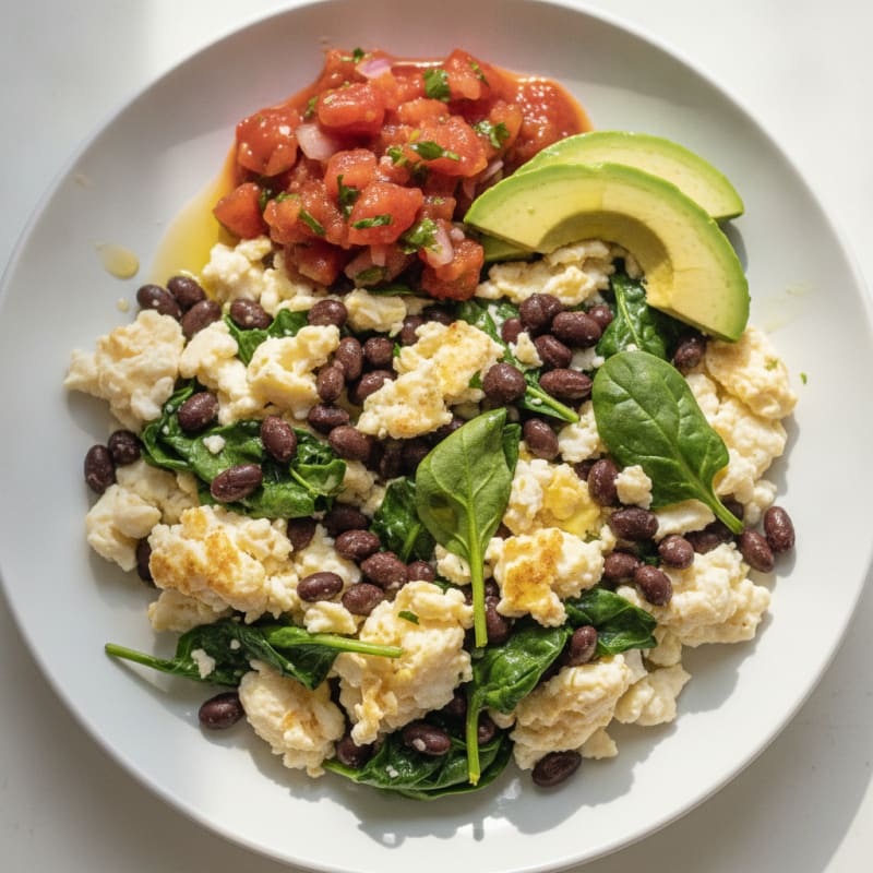 Egg White Scramble with Black Beans and Salsa