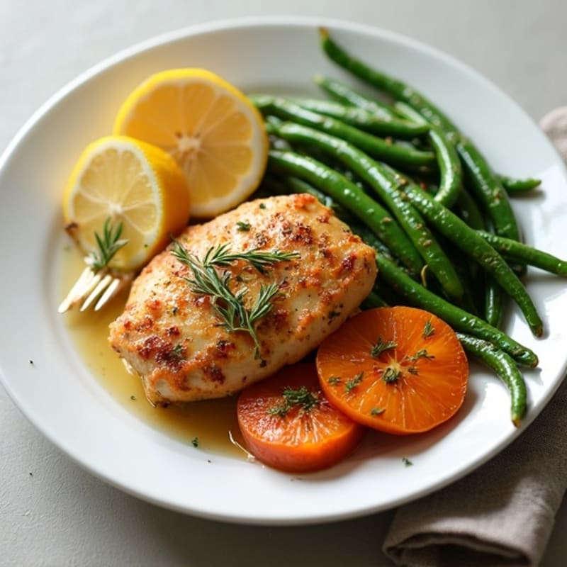 Crispy Lemon-Herb Baked Chicken with Roasted Sweet Potatoes and Green Beans