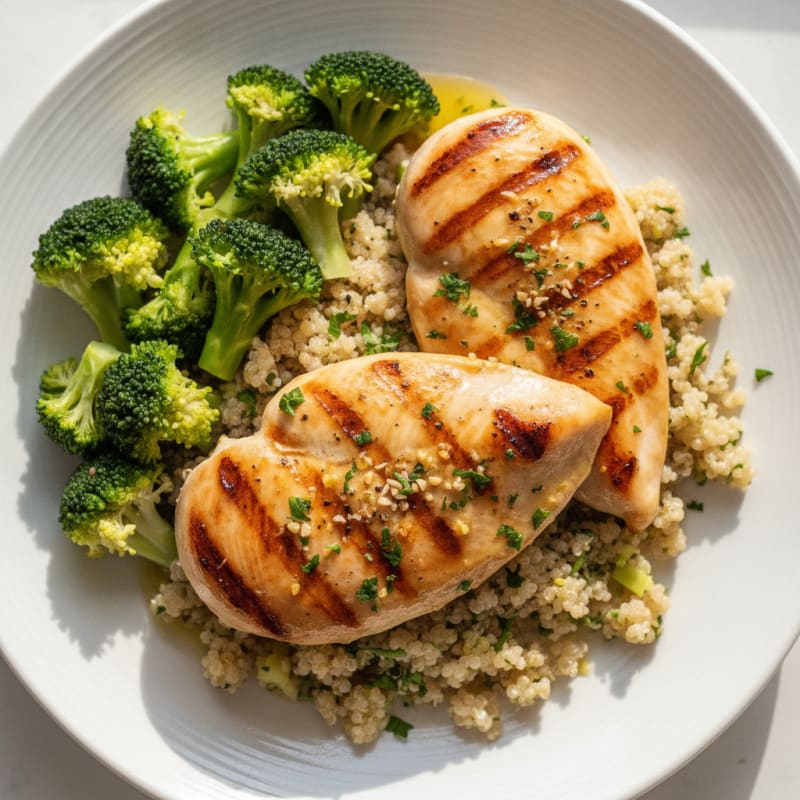 Grilled Chicken Breast with Quinoa and Steamed Broccoli