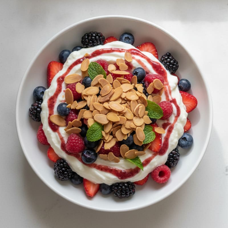 Greek Yogurt Protein Parfait with Mixed Berries and Almonds