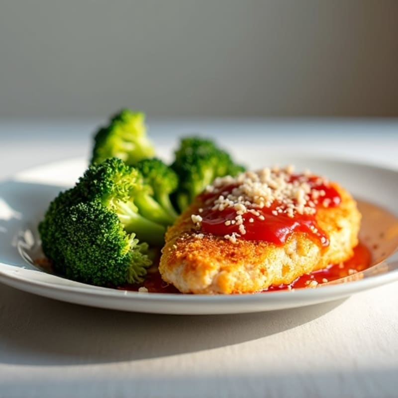 Healthy Crispy Chicken Parmesan with Roasted Broccoli