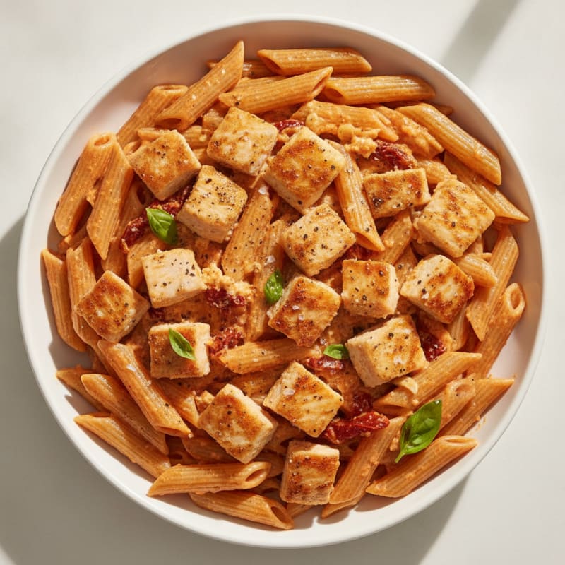 Chicken Penne with Sun-Dried Tomato Cottage Cheese Sauce