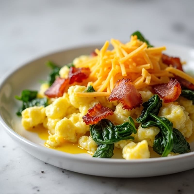 Cottage Cheese Egg Scramble with Spinach and Turkey Bacon
