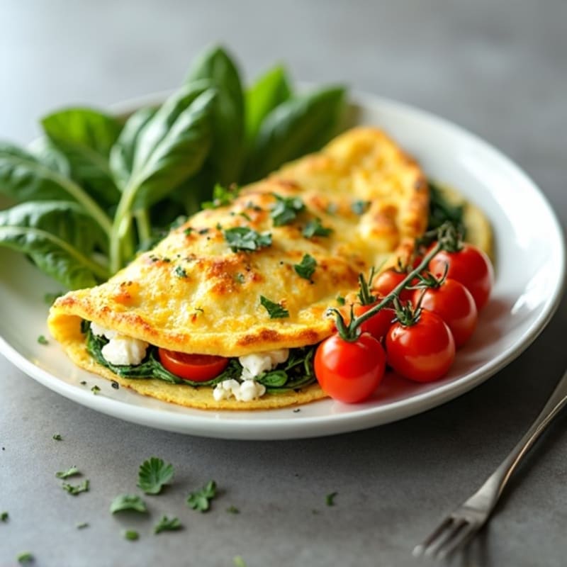 Egg White Spinach Omelette with Cottage Cheese and Cherry Tomatoes