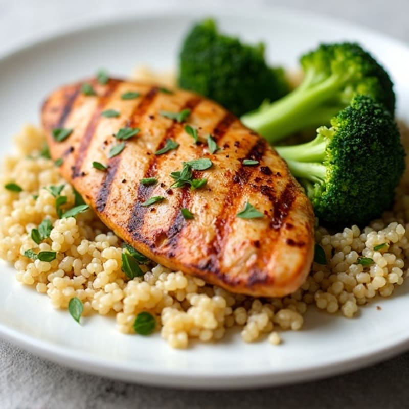 Grilled Chicken Breast with Quinoa and Roasted Broccoli