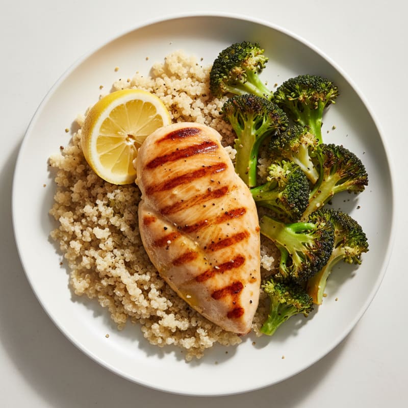 Grilled Chicken Breast with Quinoa and Roasted Broccoli
