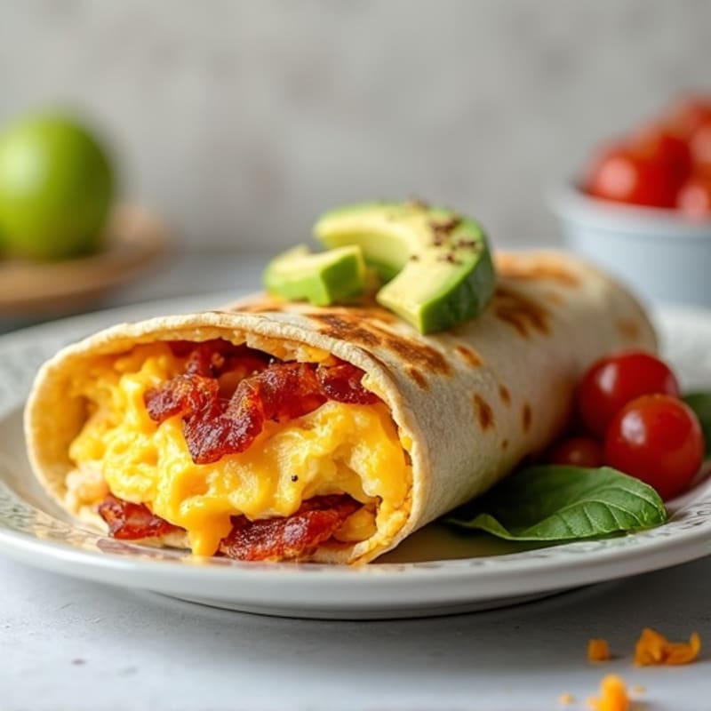 Crispy Turkey Bacon and Egg White Breakfast Burrito with Cheddar