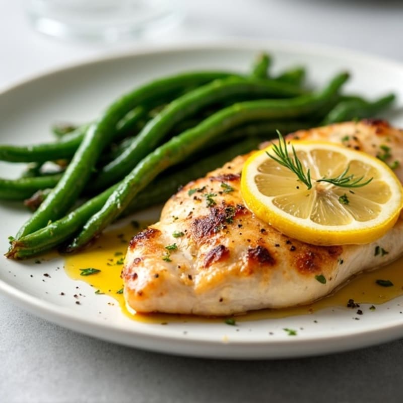 Lemon Garlic Pan-Seared Chicken with Roasted Green Beans