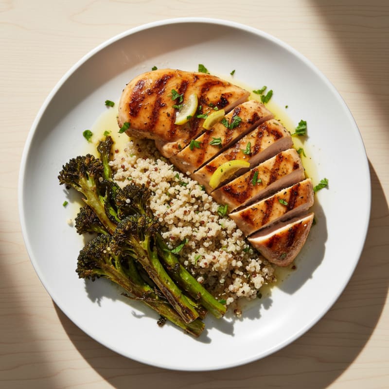Grilled Chicken Breast with Quinoa and Roasted Broccoli