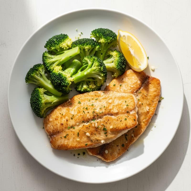 Seared Tilapia with Steamed Broccoli and Lemon