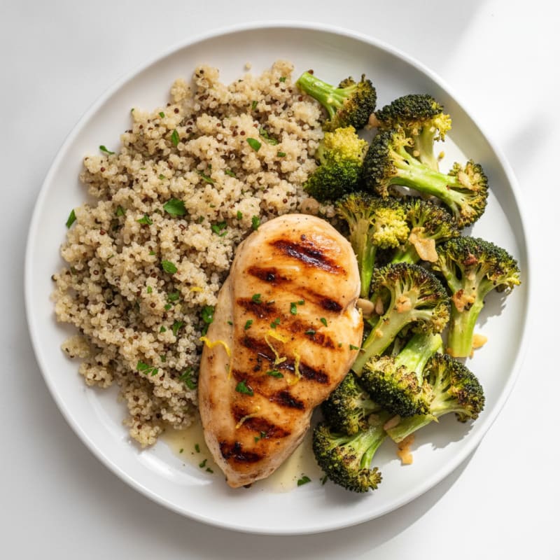 Grilled Chicken Breast with Roasted Broccoli and Quinoa