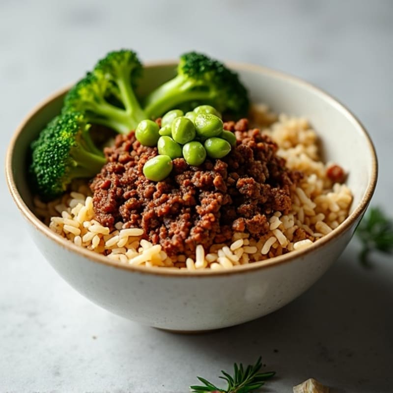 Lean Beef and Crispy Broccoli Rice Bowl