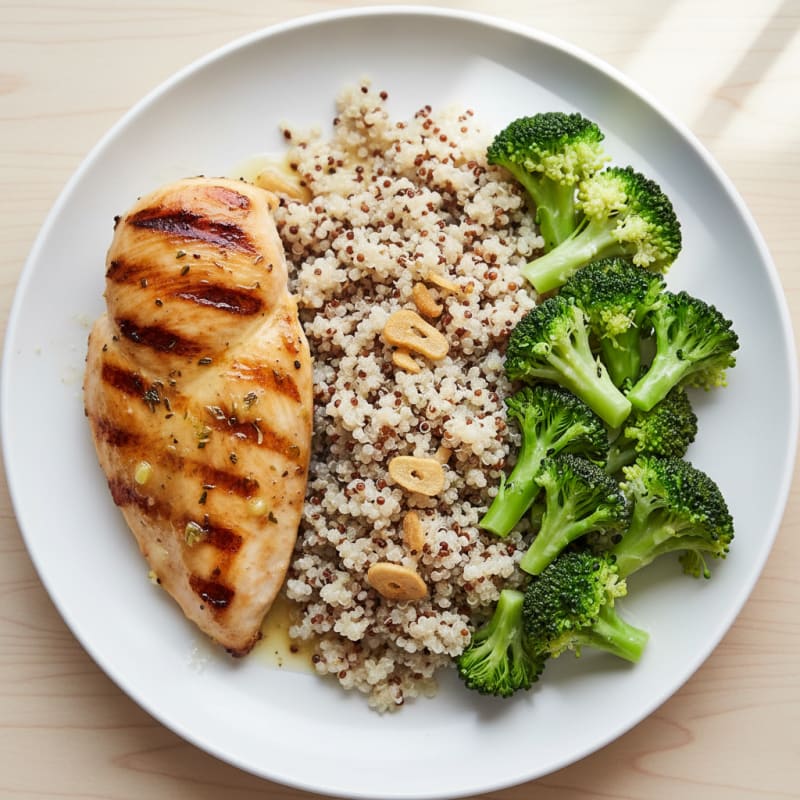 Grilled Chicken Breast with Quinoa and Steamed Broccoli