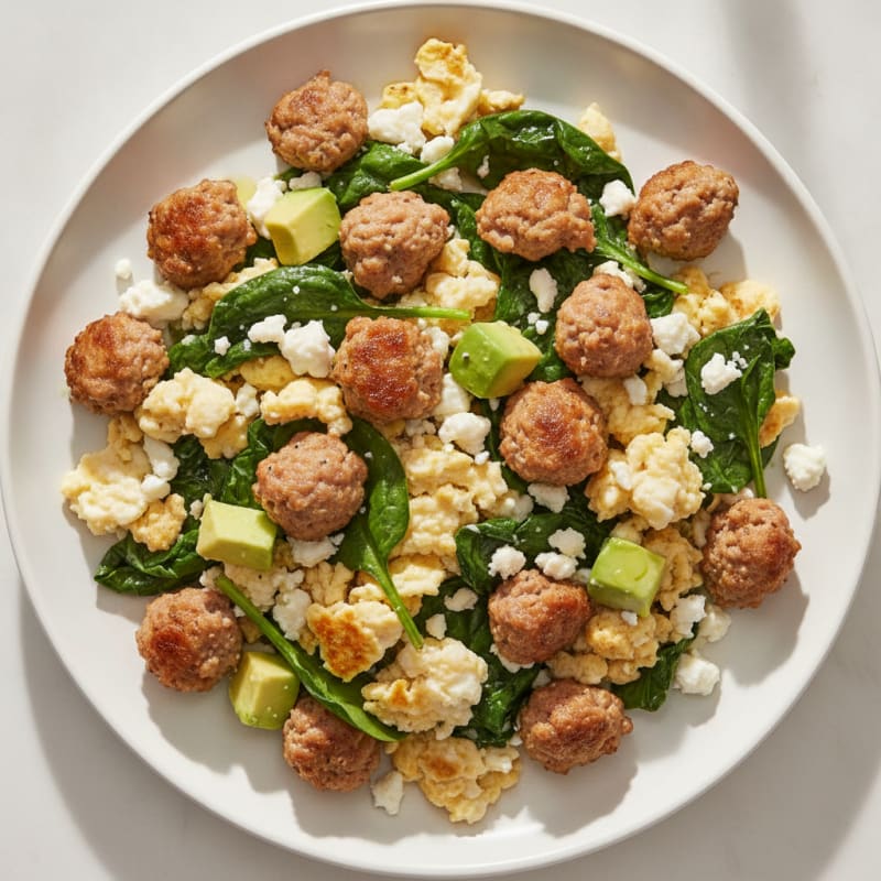 Egg White and Turkey Sausage Scramble with Spinach and Feta
