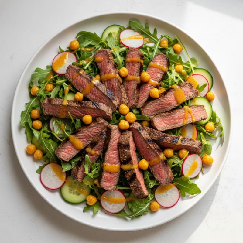 Grilled Beef Steak Salad with Crunchy Chickpeas and Citrus Vinaigrette