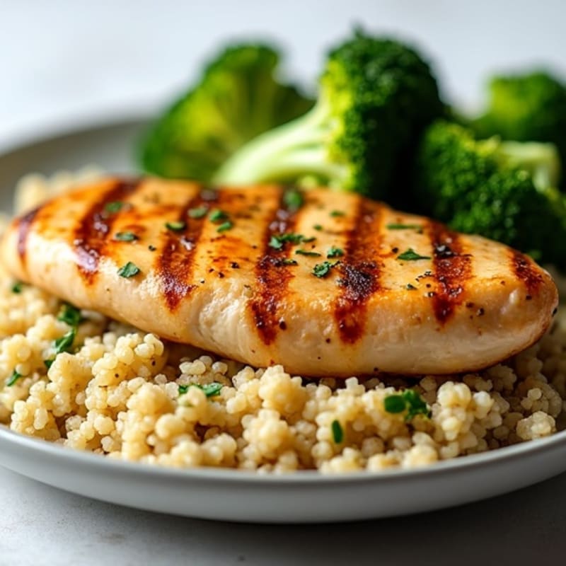 Grilled Chicken Breast with Quinoa and Steamed Broccoli