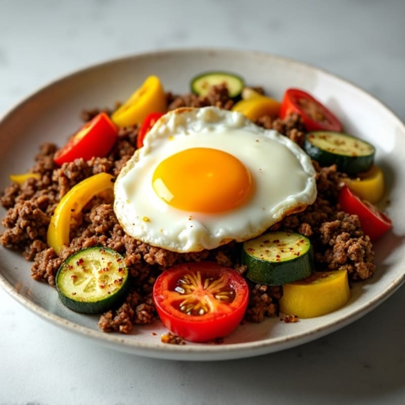 Lean Ground Beef and Roasted Veggie Skillet