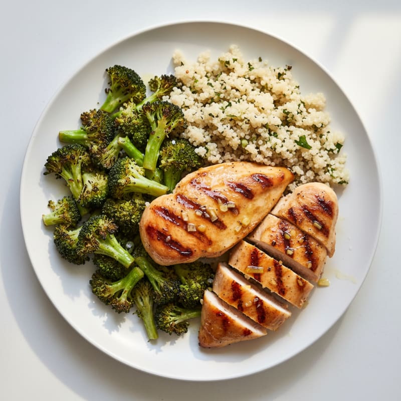Grilled Chicken Breast with Roasted Broccoli and Quinoa