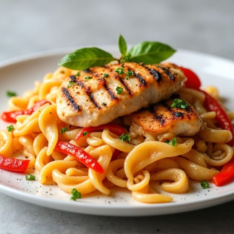 Creamy Roasted Red Pepper Pasta with Grilled Chicken
