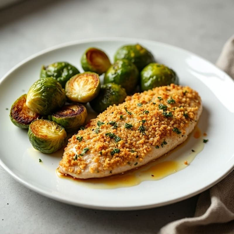 Herb-Crusted Chicken Breast with Roasted Brussels Sprouts