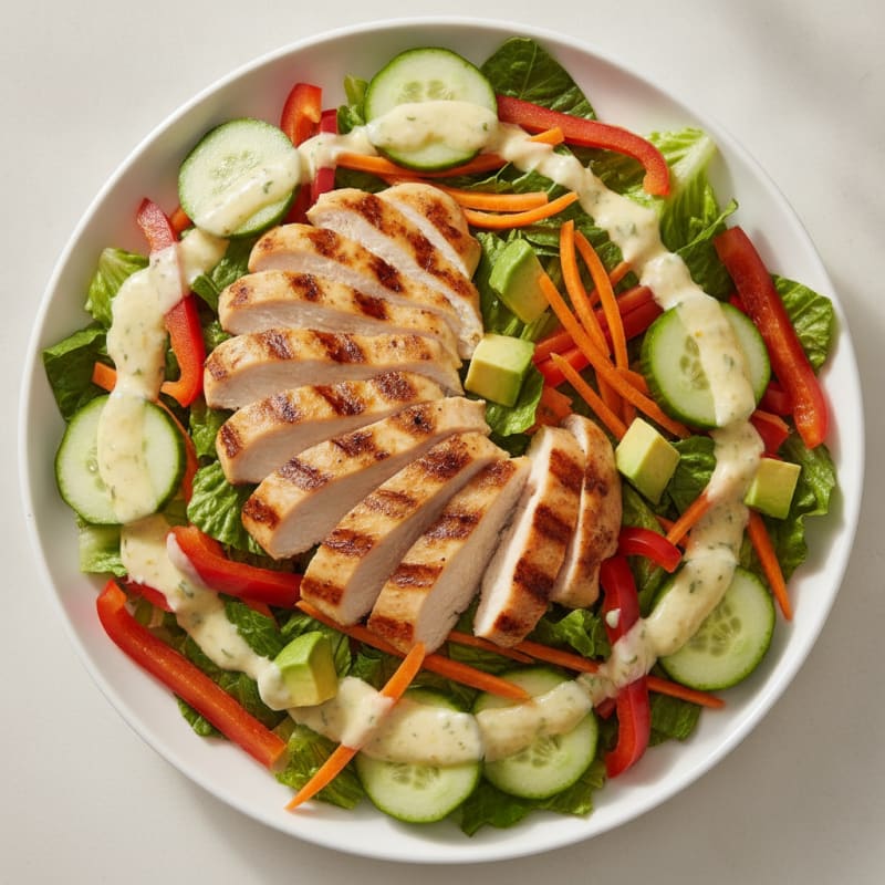 Grilled Chicken Salad with Crunchy Veggies and Greek Yogurt Dressing