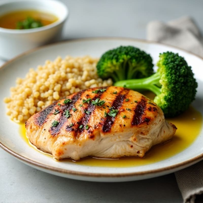 Grilled Chicken Breast with Roasted Broccoli and Quinoa