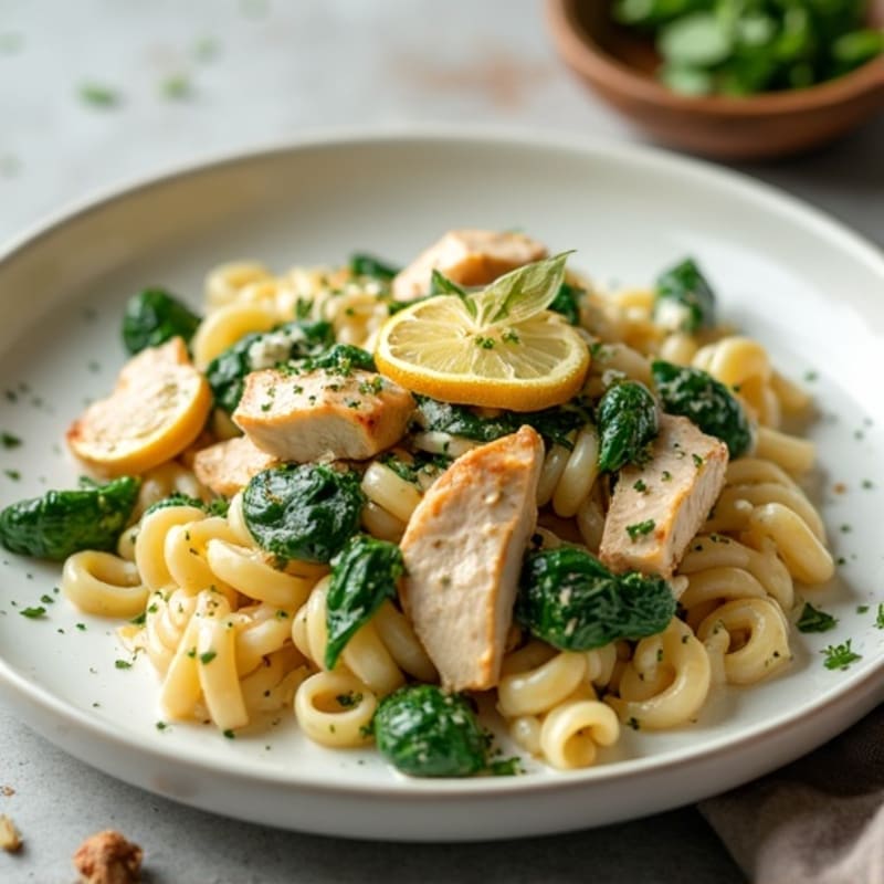 Creamy Lemon Garlic Chicken Pasta with Fresh Spinach