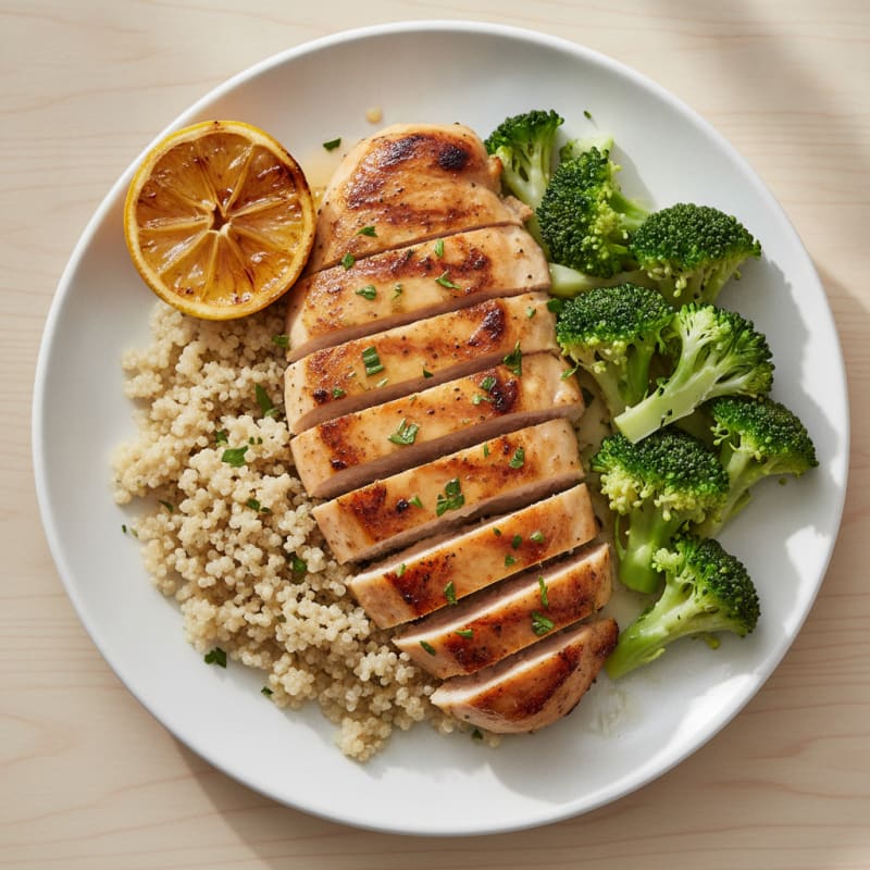 Grilled Chicken Breast with Quinoa and Steamed Broccoli