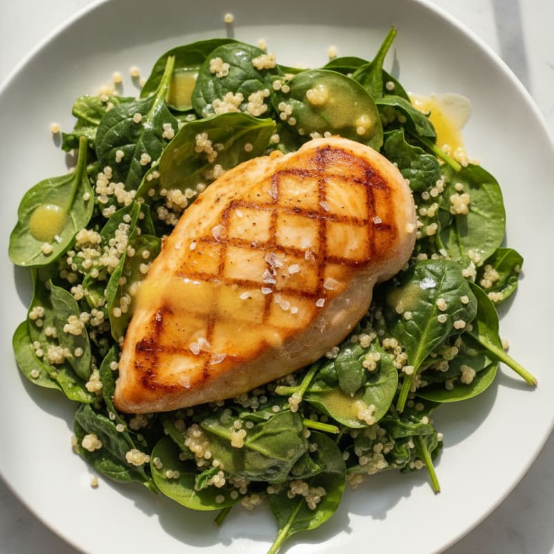 Seared Chicken Breast with Quinoa Spinach Salad