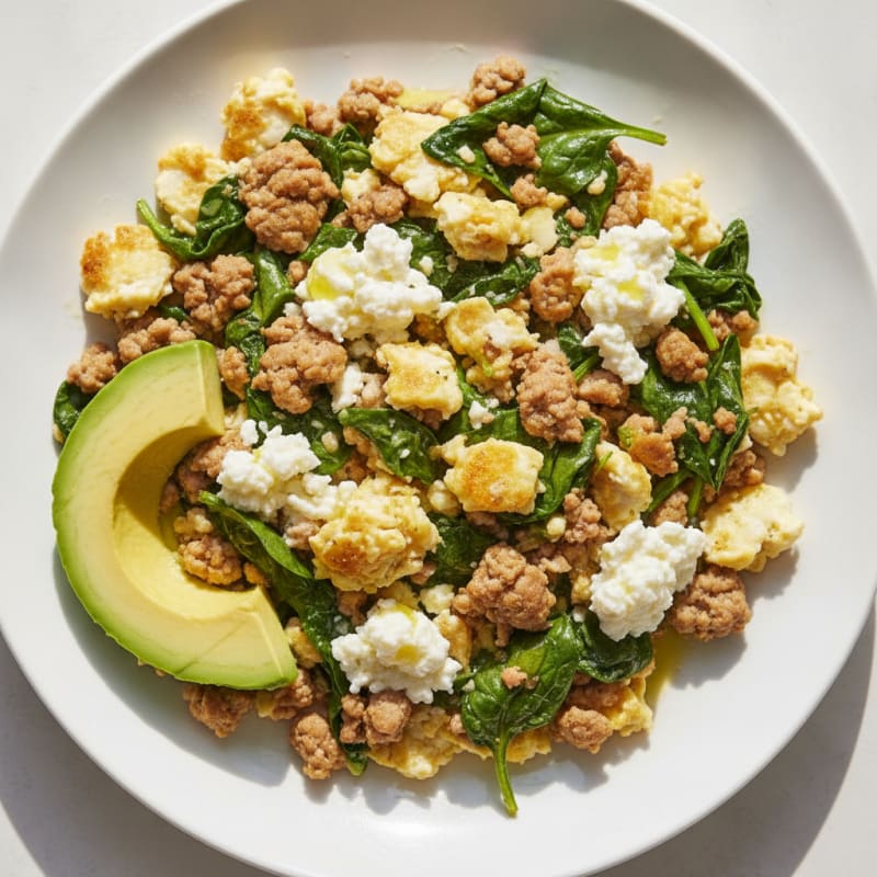 Egg White and Turkey Spinach Scramble with Cottage Cheese