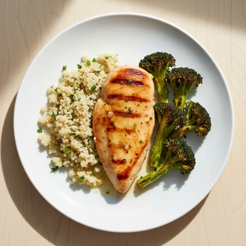 Grilled Chicken Breast with Quinoa and Roasted Broccoli