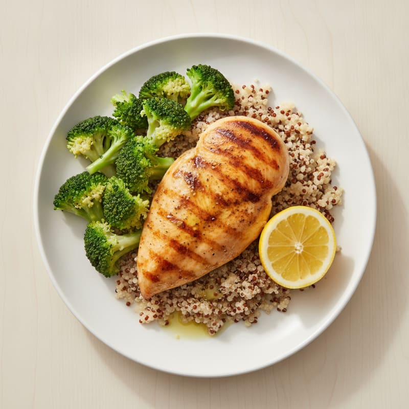 Grilled Chicken Breast with Quinoa and Steamed Broccoli