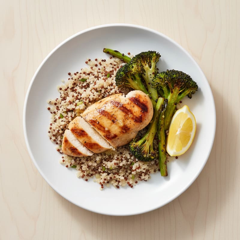 Grilled Chicken Breast with Quinoa and Roasted Broccoli