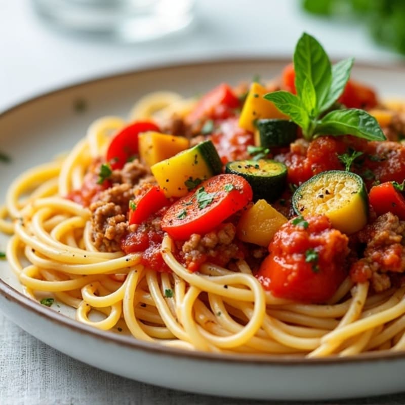 Lean Ground Turkey and Vegetable Marinara with Whole Wheat Spaghetti