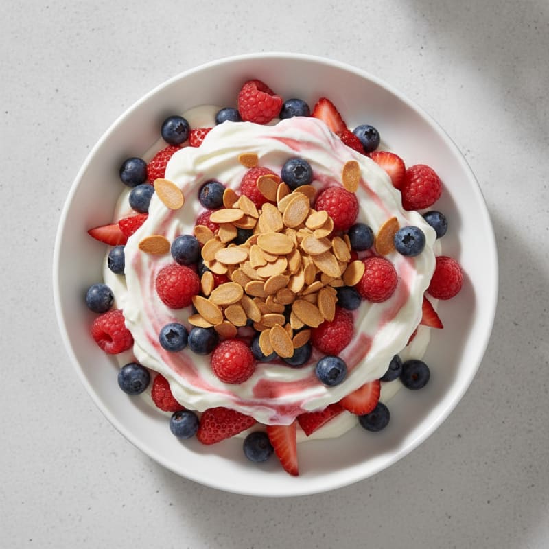 Greek Yogurt Protein Parfait with Mixed Berries and Almonds