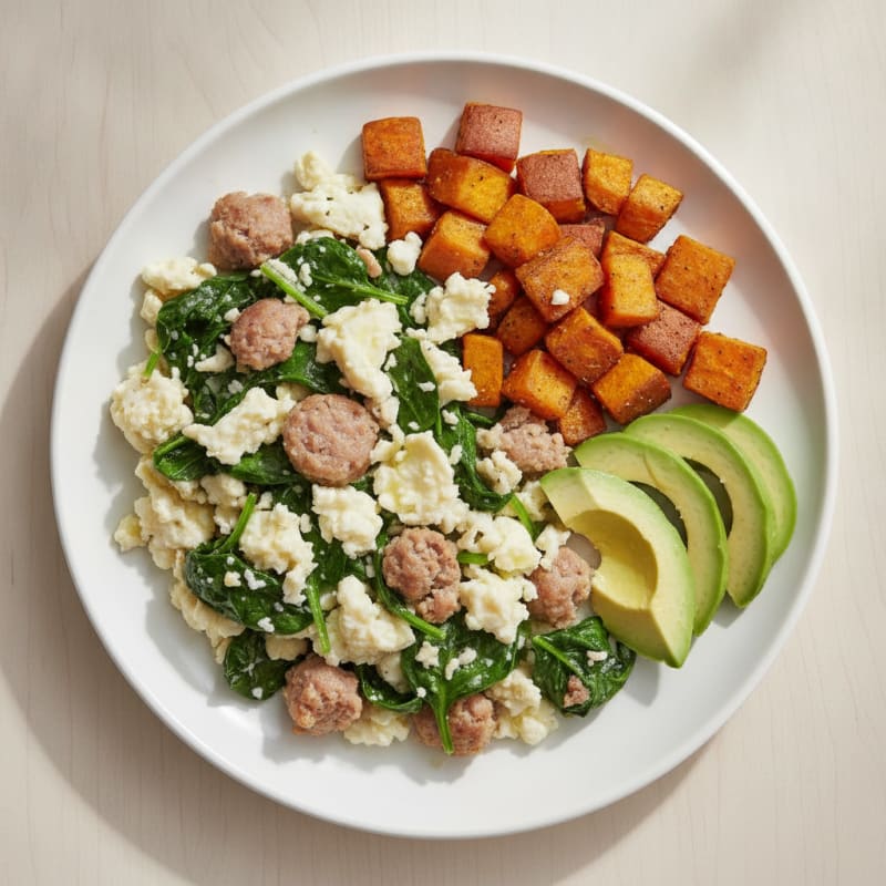 Egg White Scramble with Spinach and Turkey Sausage