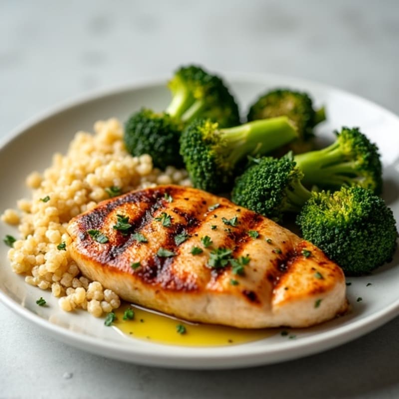 Grilled Chicken Breast with Roasted Broccoli and Quinoa