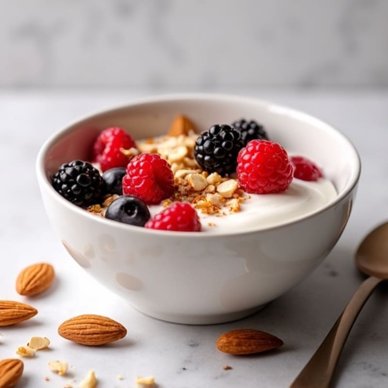 Silky Protein Yogurt Bowl with Mixed Berries and Almonds