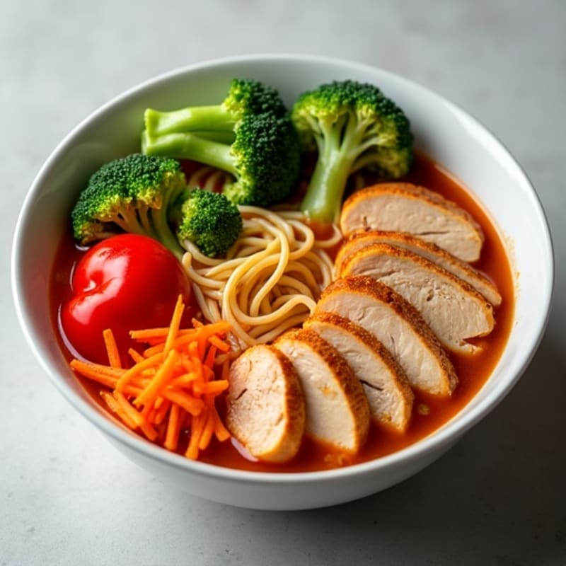 Spicy Sriracha Chicken Ramen Bowl with Fresh Vegetables