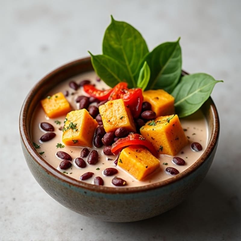 Creamy Coconut Black Bean Stew with Tender Roasted Plantains