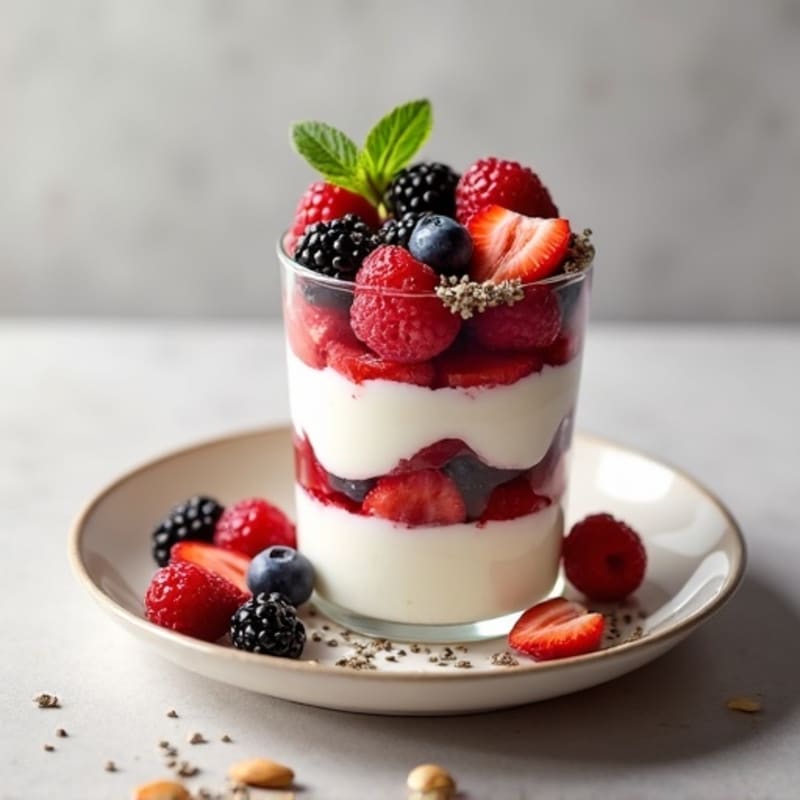 Cottage Cheese Berry Parfait with Chia Seeds and Almonds