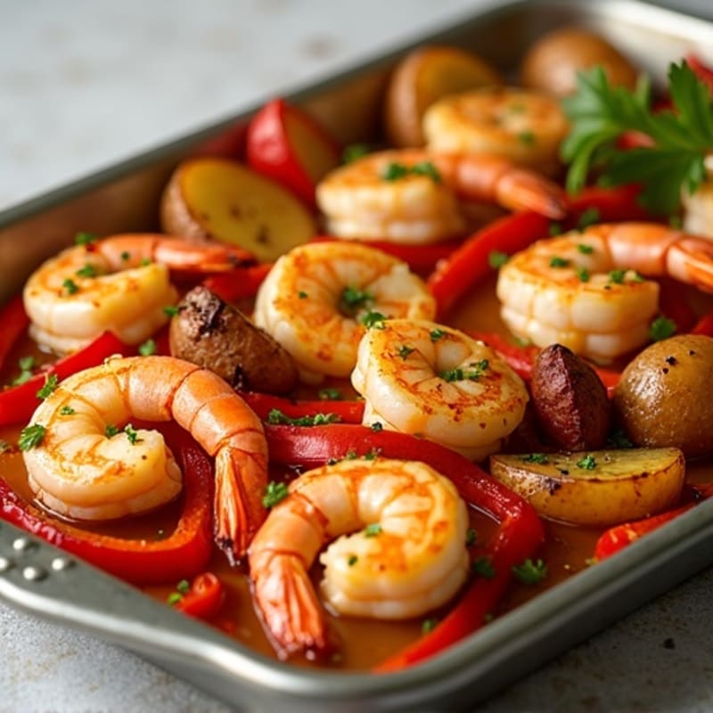 Garlic-Lemon Sheet Pan Shrimp with Roasted Potatoes and Peppers